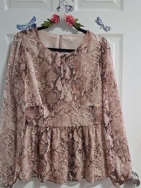 Snake Print Peplum Top with Gold Foil Accents